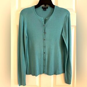 100% silk cardigan in grayish blue green color